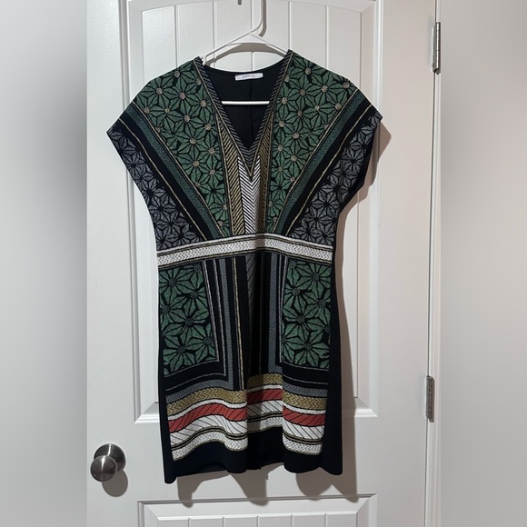 Zara Black and Green Patterned Dress Small - Picture 1 of 3